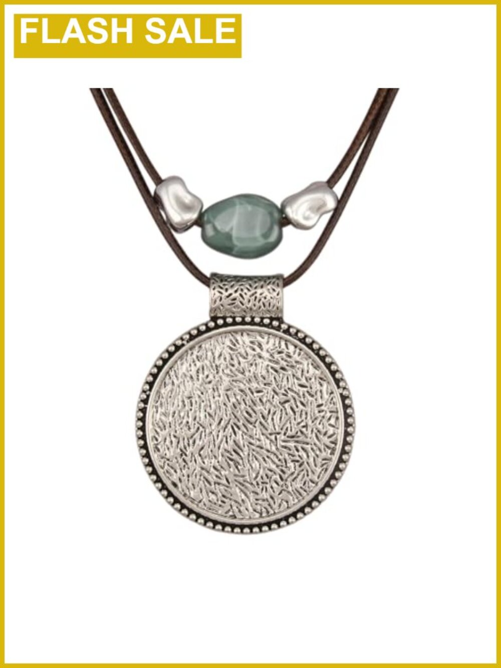 Chunky Pendant Necklace Faux Leather Zinc Statement Boho Women